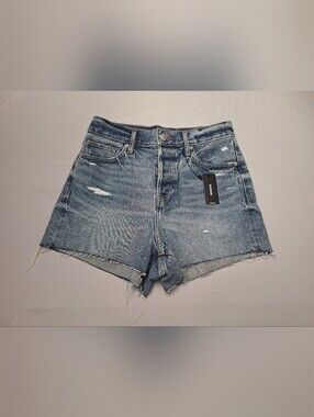 Express High-Rise Distressed Denim Shorts - Blue Wash